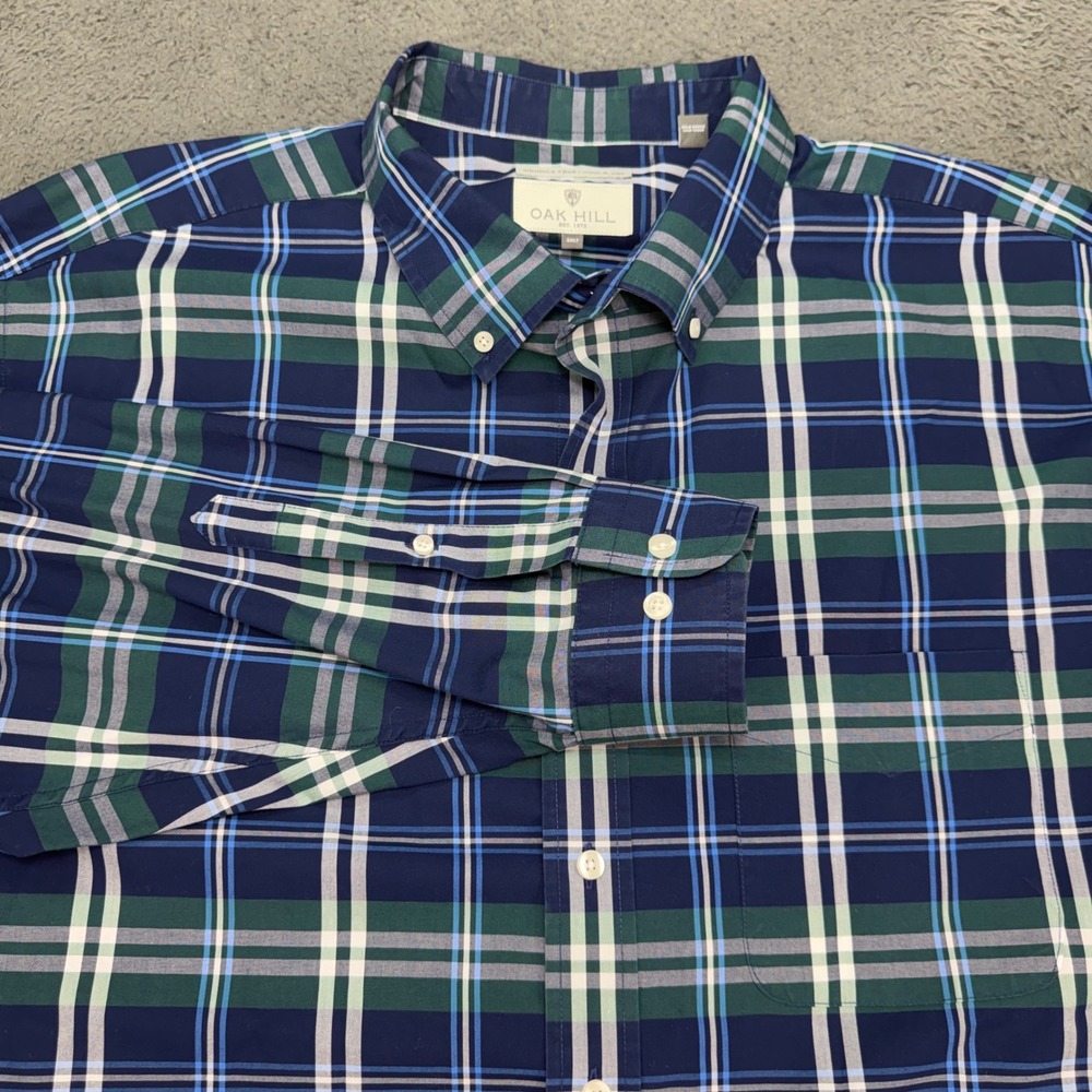 Oak Hill Button Down Shirt Mens 3XLT Blue‎ Green Plaid Wrinkle Free Long Sleeve